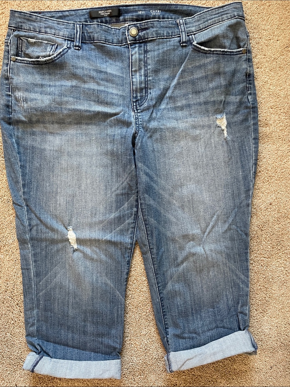 Simply Vera Vera Wang Distressed Blue Cropped Roll-Cuff Jeans